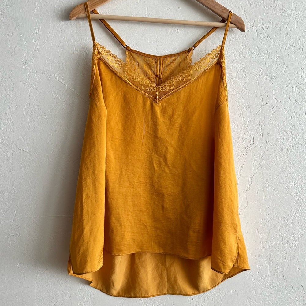 Linea Donatella Womens Size XL Yellow Lace Trim Romantic Boho Cami Tank